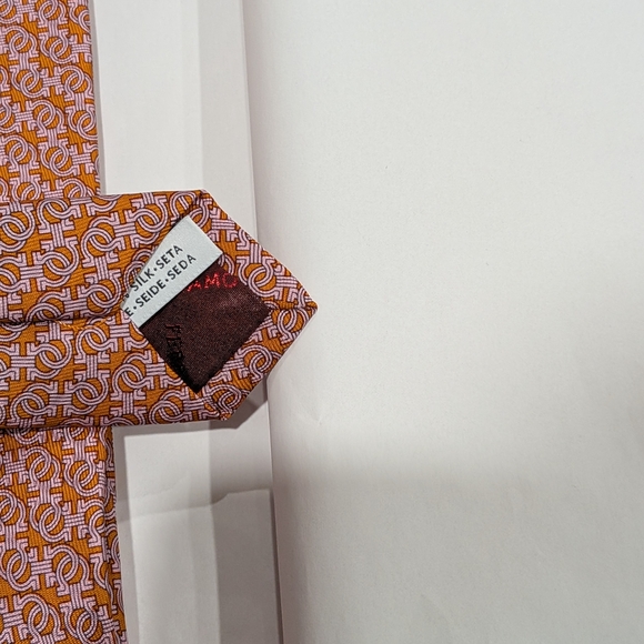 Salvatore Ferragamo Orange Geometric Tie - Picture 5 of 5